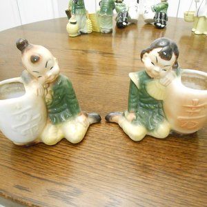 *CLEARANCE* Vintage Royal Copley Boy & Girl Leaning On Baskets Planter Figurines